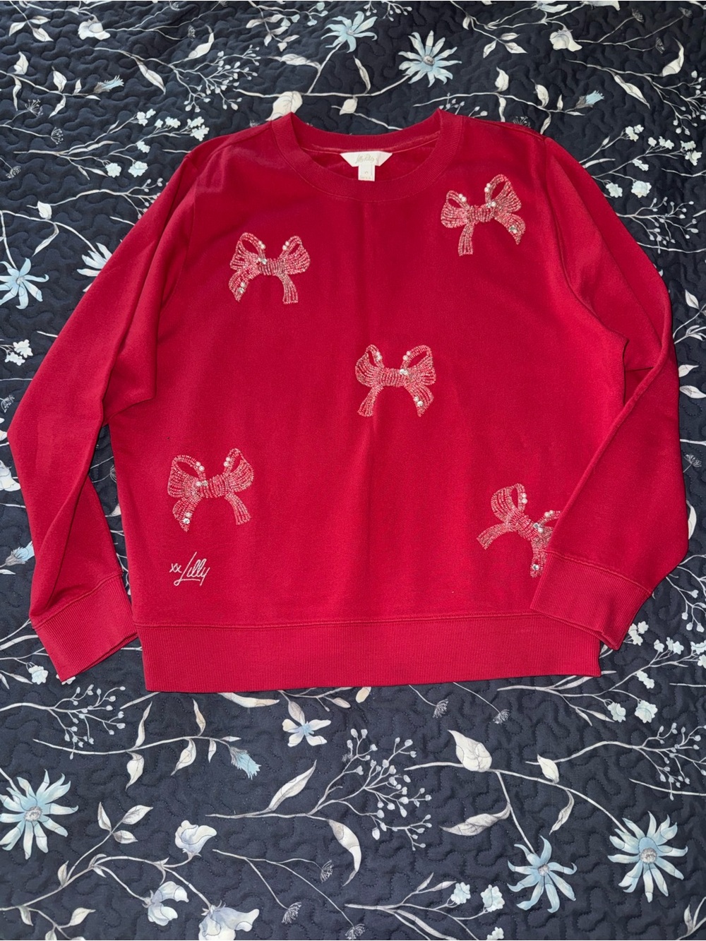 Lilly Pulitzer Red Sequin Bow Crewneck Sweater